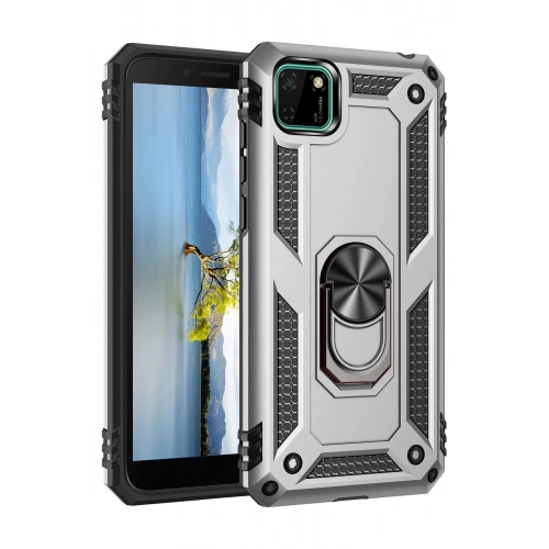 Durukar®  Huawei Y5P Kılıf Sofya Yüzüklü Silikon Kapak - Gümüş