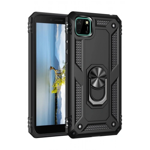 Durukar®  Huawei Y5P Kılıf Sofya Yüzüklü Silikon Kapak - Siyah