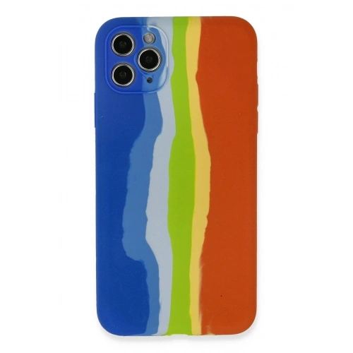 Durukar®  iPhone 11 Pro Kılıf Ebruli Lansman Silikon - Mavi-Turuncu