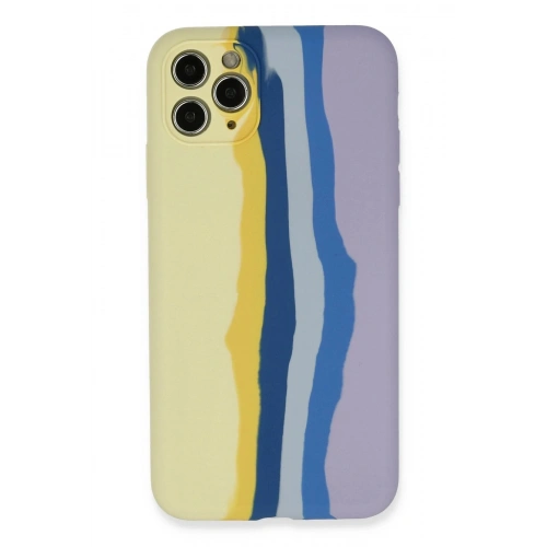 Durukar®  iPhone 11 Pro Kılıf Ebruli Lansman Silikon - Sarı-Lila
