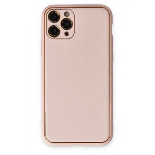 Mey İthalat®  iPhone 11 Pro Max Kılıf Coco Deri Silikon Kapak - Pudra