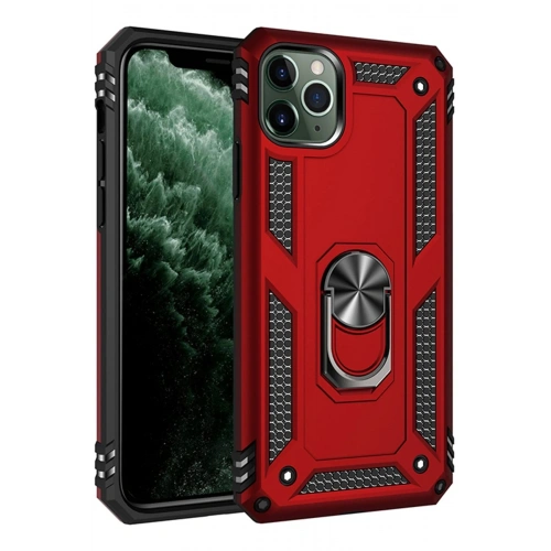 Durukar®  iPhone 11 Pro Max Kılıf Sofya Yüzüklü Silikon Kapak - Kırmızı