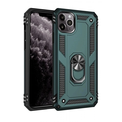 Durukar®  iPhone 11 Pro Max Kılıf Sofya Yüzüklü Silikon Kapak - Yeşil