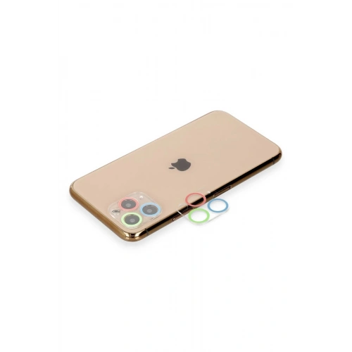 Mey İthalat®  iPhone 11 Pro Max Renkli Kamera Lens Koruma Cam - Mavi-Yeşil