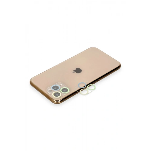 Mey İthalat®  iPhone 11 Pro Max Renkli Kamera Lens Koruma Cam - Yeşil-Sarı