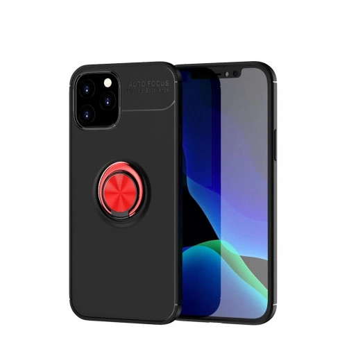 Durukar®  iPhone 12 Kılıf Range Yüzüklü Silikon - Siyah-Kırmızı