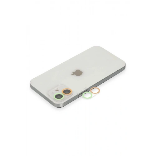 Mey İthalat®  iPhone 12 Mini Renkli Kamera Lens Koruma Cam - Turuncu-Yeşil