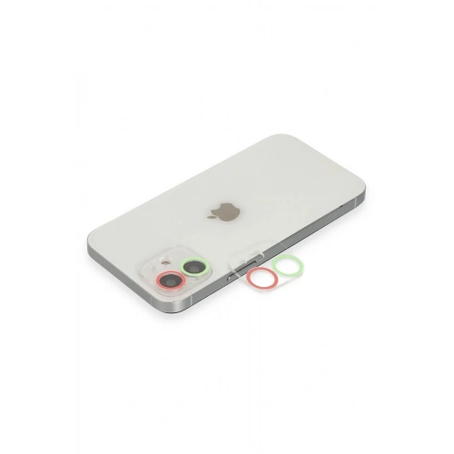 Mey İthalat®  iPhone 12 Mini Renkli Kamera Lens Koruma Cam - Yeşil-Pembe