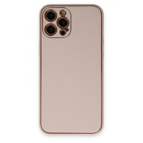 Mey İthalat®  iPhone 12 Pro Kılıf Coco Deri Silikon Kapak - Pudra