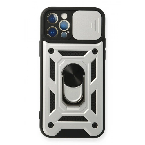 Durukar®  iPhone 12 Pro Kılıf Pars Lens Yüzüklü Silikon - Gümüş