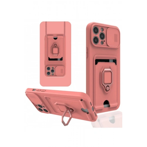Durukar®  iPhone 12 Pro Kılıf Zuma Kartvizitli Yüzüklü Silikon - Pembe