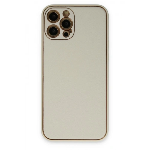 Mey İthalat®  iPhone 12 Pro Max Kılıf Coco Deri Silikon Kapak - Beyaz