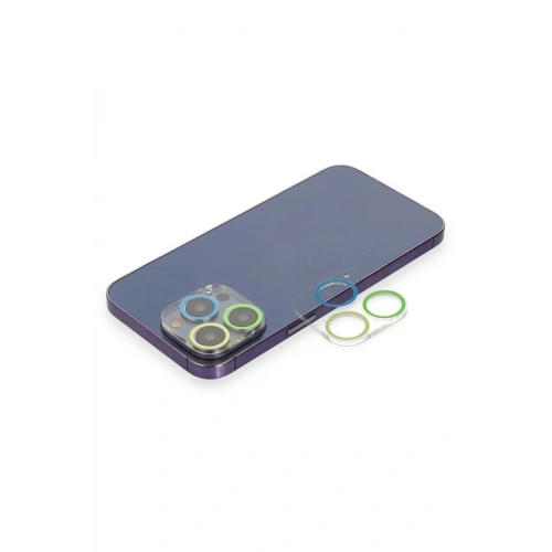 Mey İthalat®  iPhone 12 Pro Max Renkli Kamera Lens Koruma Cam - Yeşil-Sarı