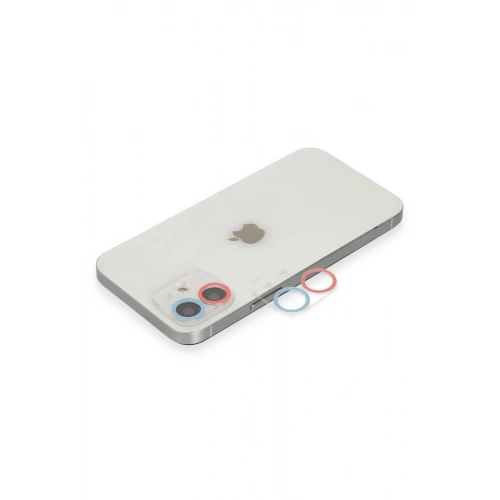 Mey İthalat®  iPhone 12 Renkli Kamera Lens Koruma Cam - Pembe-Mavi