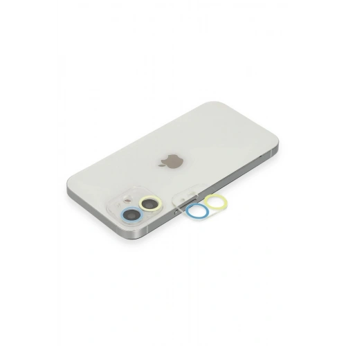 Mey İthalat®  iPhone 12 Renkli Kamera Lens Koruma Cam - Sarı-Mavi