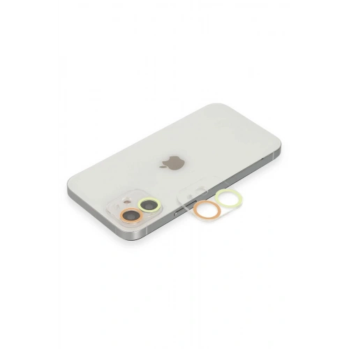 Mey İthalat®  iPhone 12 Renkli Kamera Lens Koruma Cam - Sarı-Turuncu
