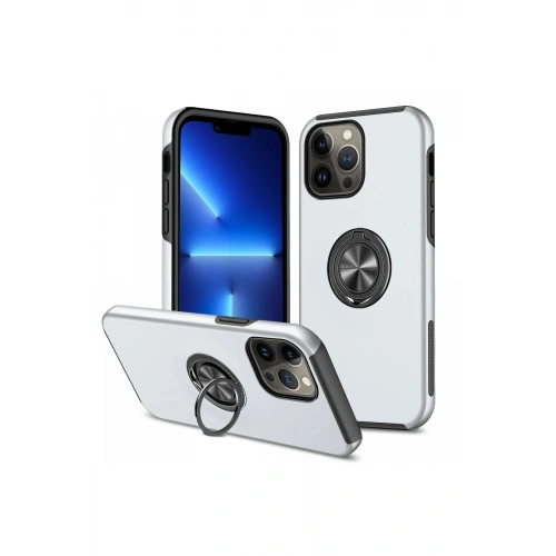 Durukar®  iPhone 13 Pro Kılıf Elit Yüzüklü Kapak - Gümüş