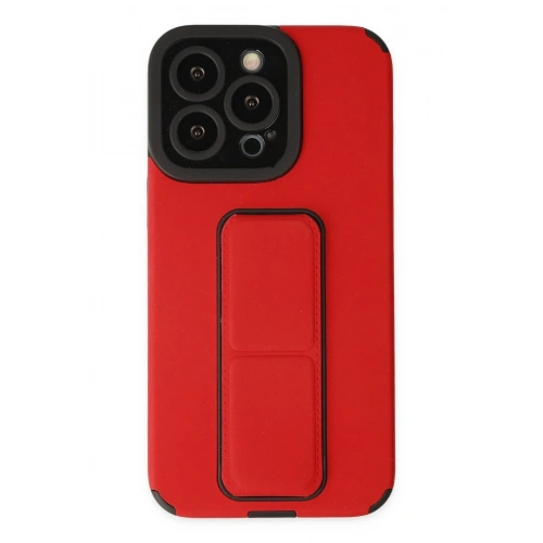 Mey İthalat®  iPhone 13 Pro Kılıf Mega Standlı Silikon - Kırmızı