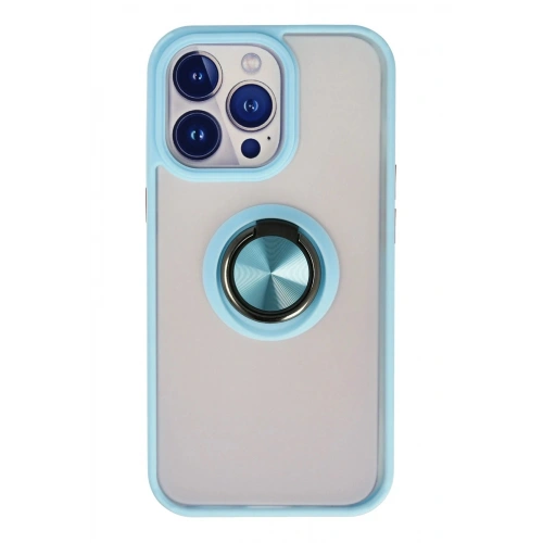 Durukar®  iPhone 13 Pro Kılıf Montreal Yüzüklü Silikon Kapak - Buz Mavi