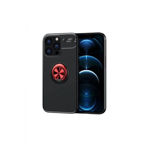 Durukar®  iPhone 13 Pro Kılıf Range Yüzüklü Silikon - Siyah-Kırmızı