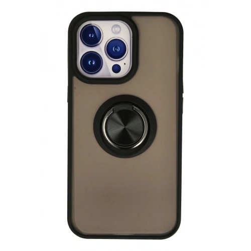 Durukar®  iPhone 13 Pro Max Kılıf Montreal Yüzüklü Silikon Kapak - Siyah