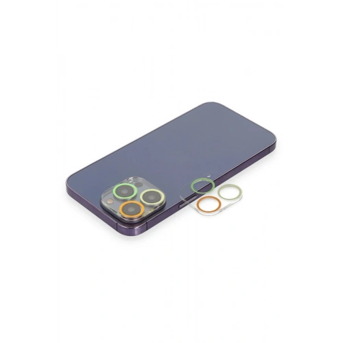 Mey İthalat®  iPhone 13 Pro Max Renkli Kamera Lens Koruma Cam - Sarı-Turuncu