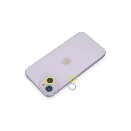 Mey İthalat®  iPhone 13 Renkli Kamera Lens Koruma Cam - Sarı-Mavi