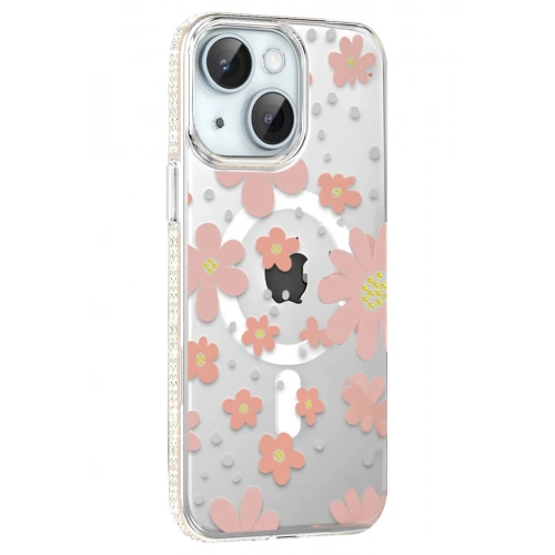 Durukar®   iPhone 14 Floral Magsafe Kapak - Pembe