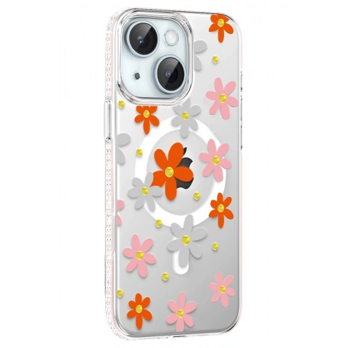 Durukar®   iPhone 14 Floral Magsafe Kapak - Turuncu