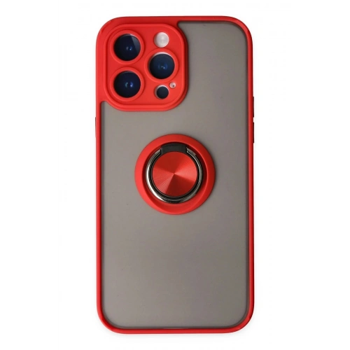 Durukar®  iPhone 14 Pro Kılıf Montreal Yüzüklü Silikon Kapak - Kırmızı