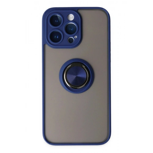 Durukar®  iPhone 14 Pro Kılıf Montreal Yüzüklü Silikon Kapak - Lacivert
