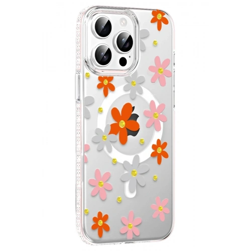 Durukar®   iPhone 14 Pro Max Floral Magsafe Kapak - Turuncu