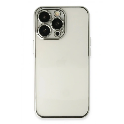 Mey İthalat®  iPhone 14 Pro Max Kılıf  Lensli Silikon - Gümüş