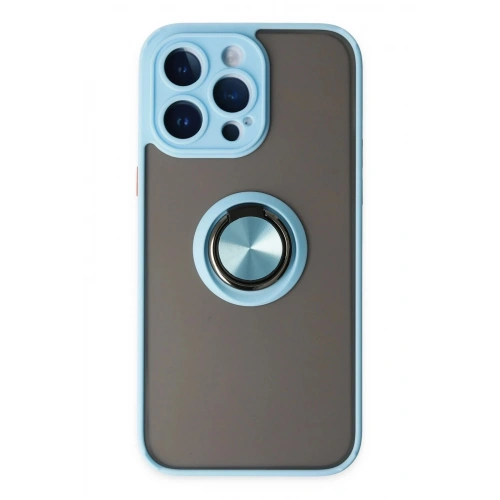Mey İthalat®  iPhone 14 Pro Max Kılıf Montreal Yüzüklü Silikon Kapak - Buz Mavi