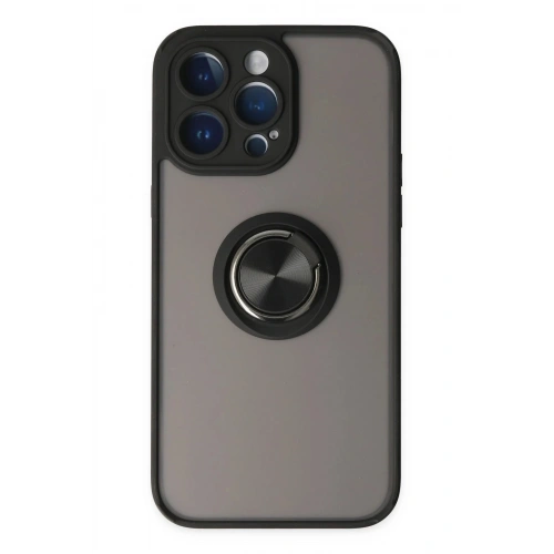Durukar®  iPhone 14 Pro Max Kılıf Montreal Yüzüklü Silikon Kapak - Siyah