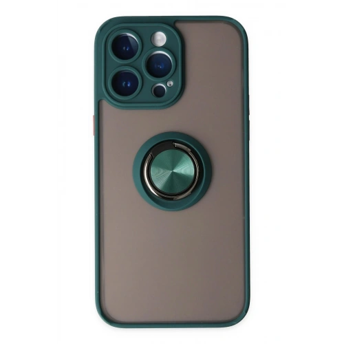 Mey İthalat®  iPhone 14 Pro Max Kılıf Montreal Yüzüklü Silikon Kapak - Yeşil