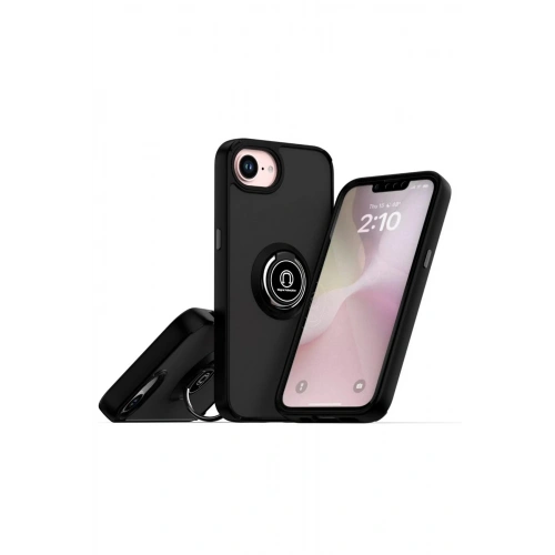 Durukar®  iPhone 16E Kılıf Montreal Yüzüklü Silikon Kapak - Siyah