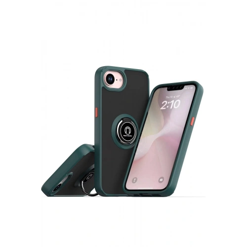 Durukar®  iPhone 16E Kılıf Montreal Yüzüklü Silikon Kapak - Yeşil