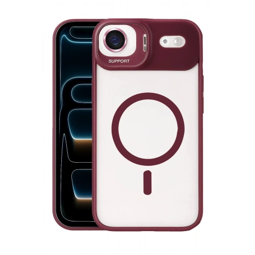 Durukar®   iPhone 17 Air Remim Lensli Magsafe Standlı Kapak - Bordo