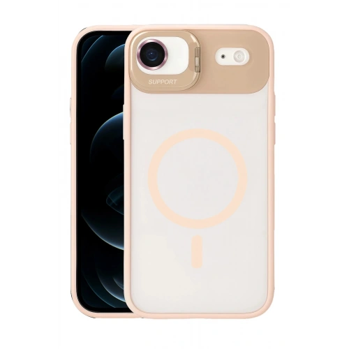 Durukar®   iPhone 17 Air Remim Lensli Magsafe Standlı Kapak - Pembe