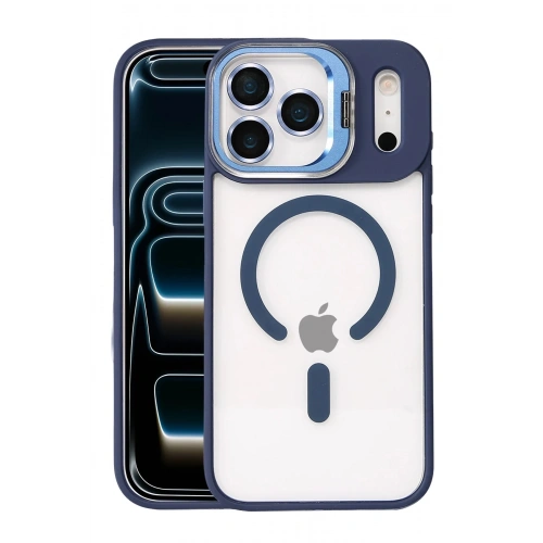 Durukar®   iPhone 17 Pro Max Remim Lensli Magsafe Standlı Kapak - Lacivert