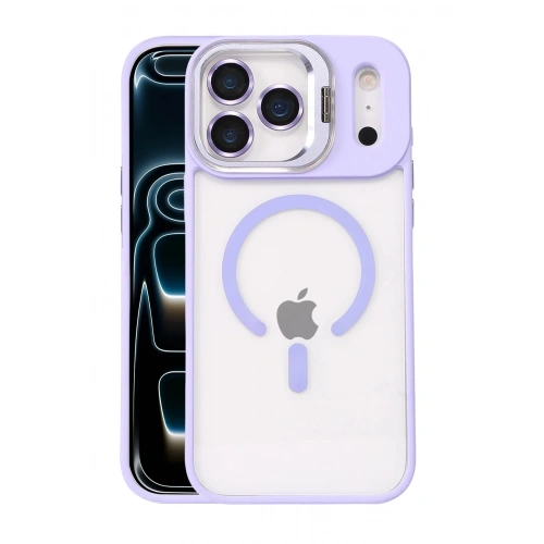 Durukar®   iPhone 17 Pro Max Remim Lensli Magsafe Standlı Kapak - Lila