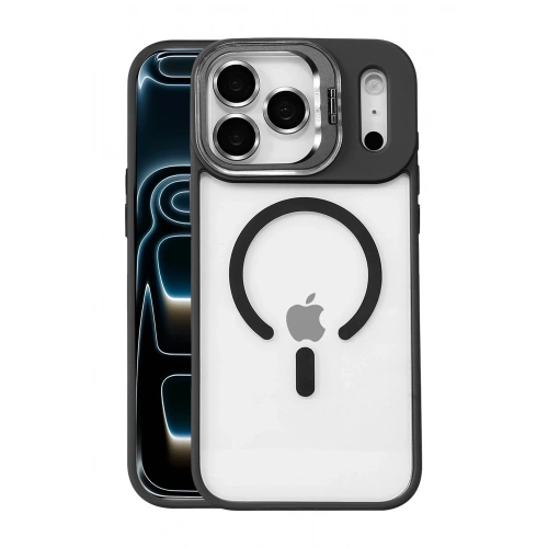 Durukar®   iPhone 17 Pro Max Remim Lensli Magsafe Standlı Kapak - Siyah