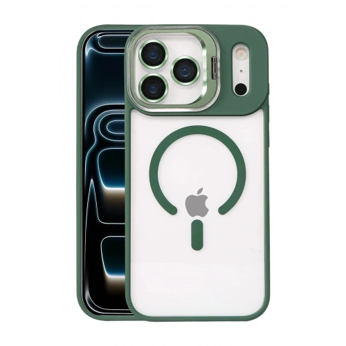 Durukar®   iPhone 17 Pro Remim Lensli Magsafe Standlı Kapak - Koyu Yeşil