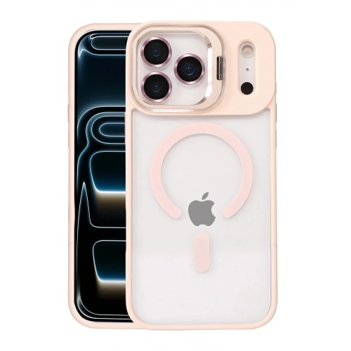 Durukar®   iPhone 17 Pro Remim Lensli Magsafe Standlı Kapak - Pembe