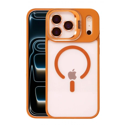 Durukar®   iPhone 17 Pro Remim Lensli Magsafe Standlı Kapak - Turuncu