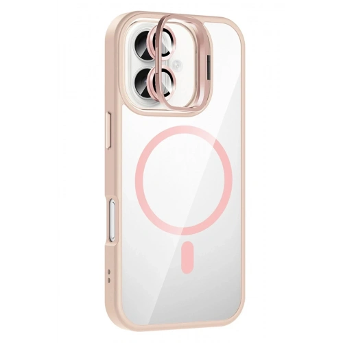 Durukar®   iPhone 17 Remim Lensli Magsafe Standlı Kapak - Pembe