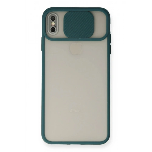 Mey İthalat®  iPhone X Kılıf Palm Buzlu Kamera Sürgülü Silikon - Yeşil