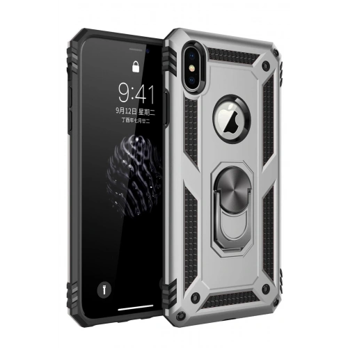 Durukar®  iPhone X Kılıf Sofya Yüzüklü Silikon Kapak - Gümüş