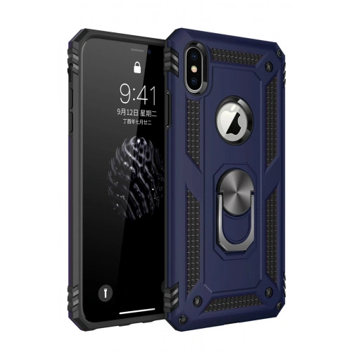 Durukar®  iPhone X Kılıf Sofya Yüzüklü Silikon Kapak - Lacivert